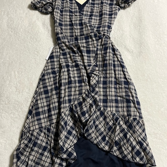 NWT Joyfolie Blue Plaid Wrap Dress - Picture 2 of 4